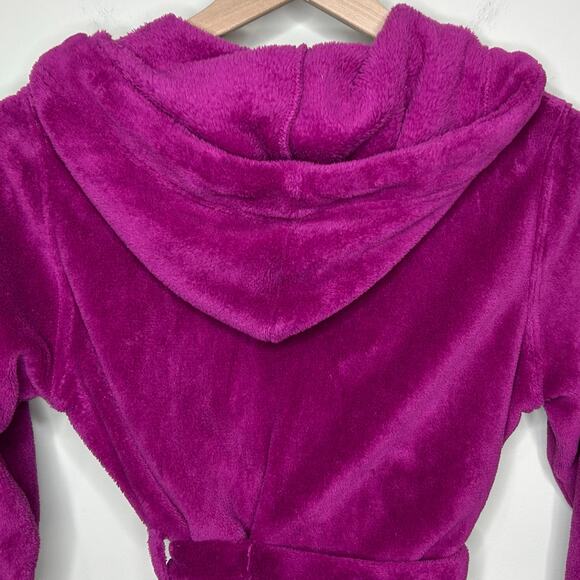 Lands' End Kids Purple Plush Fleece Bathrobe Size 12 Hood Attached Belt Robe - Picture 8 of 9